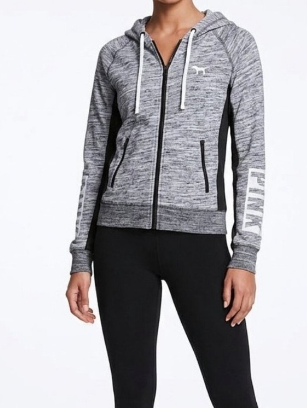 Victoria’s Secret Pink Full Zip Gray Black Hoodie Cotton Blend Sz S